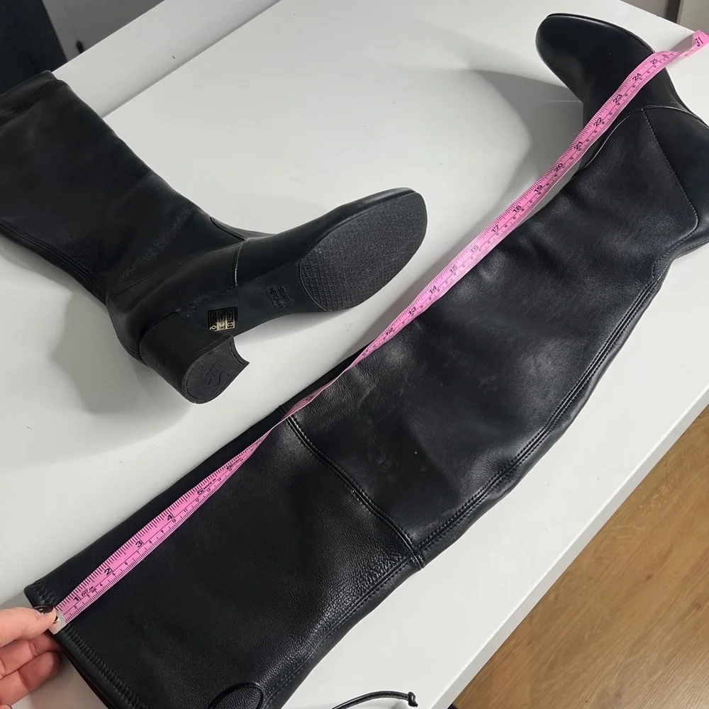 Stuart Weitzman Sz 38 Genna 60 City Black Leather Over the Knee Sock Boots